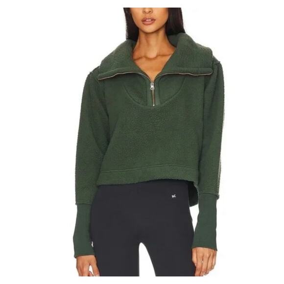 Free People Poppy Fleece Pullover Teddy Jacket Slouchy Forest Pine Green XS New - Picture 1 of 13